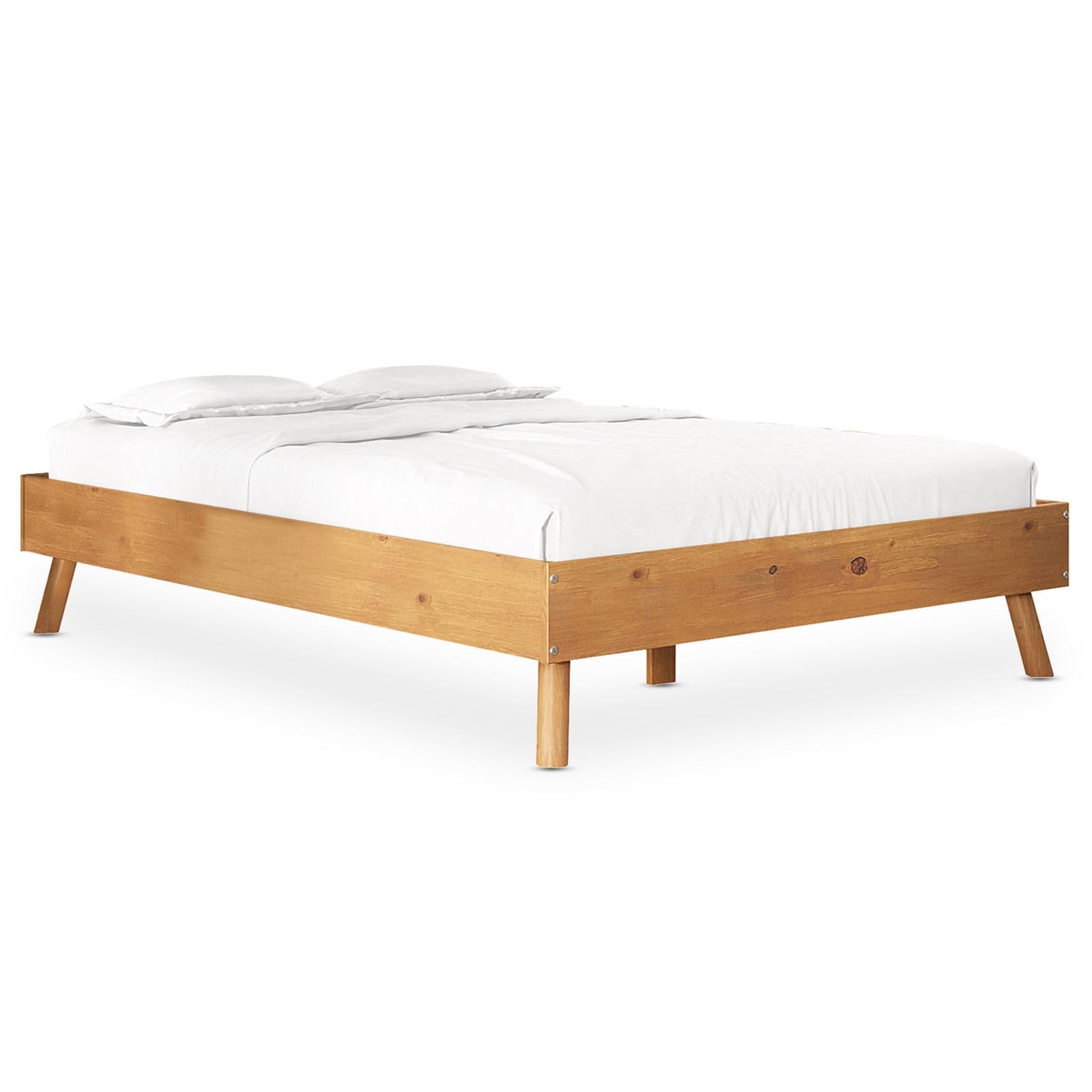 IDIMEX Karri Letto futon 140 x 200 in legno di pino massello color quercia, robusto letto matrimoniale con gambe coniche, struttura stabile, barra centrale con piedini di supporto
