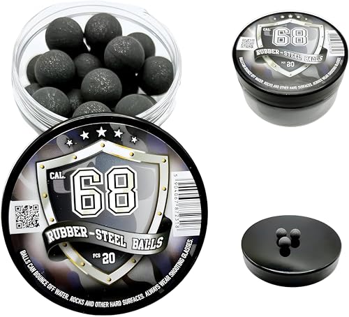 20 x Premium Quality Hard Mix Rubber Steel Balls Paintballs Reballs for Shooting Training Self and Home Defense Pistols in 68 Caliber