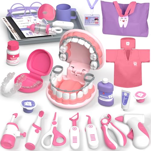 Lehoo Castle Maletin Medicos Juguete, Juego de Dentista, Doctora Juguetes, Kit Medico Infantil, Juguetes Niños 3 Años(Rosa)