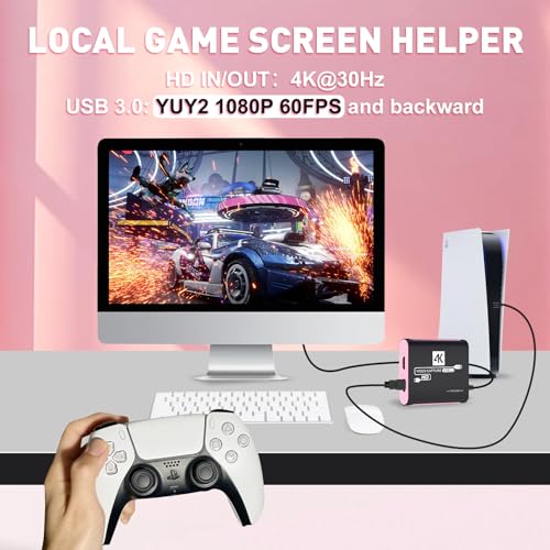 Placa de Captura com Passagem 4K HDMI, Placa de Captura de Áudio e Vídeo USB 3.0 para Windows/Mac OS