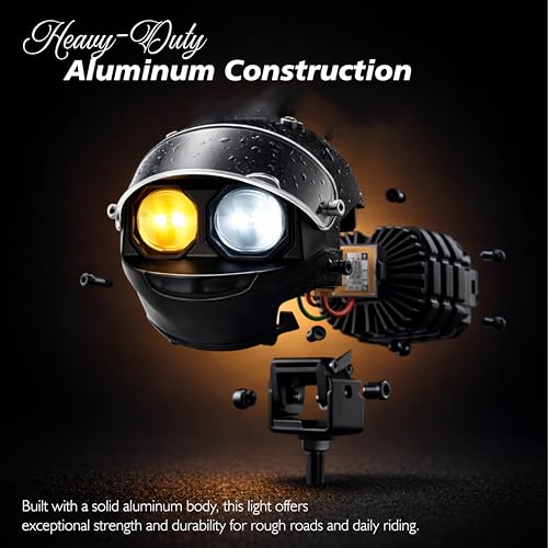 Image of OBEROI'S TRADERS Universal Motorcycle LED Fog Light Helmet Design | Dual Color White & Yellow | High /Low Beam | Waterproof Auxiliary Lamp for Bike & Scooter (Pack of 2)