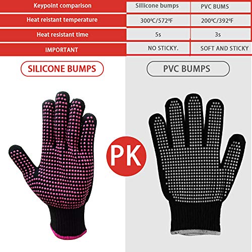 2 pcs professional heat resistant glove for hair styling heat blocking gloves for curling flat iron and hair styling tools silicone bump pink edge