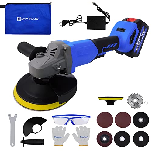 Image of 21V Cordless Angle Grinder 10000 RPM Brushless Angle Grinder Tool 4.5 Inch Grinder Kit w/ 3000mAh Battery 2-Position Side Handle, Portable Lightweight Mini Grinder with 115mm Cutting & Grinding Disc