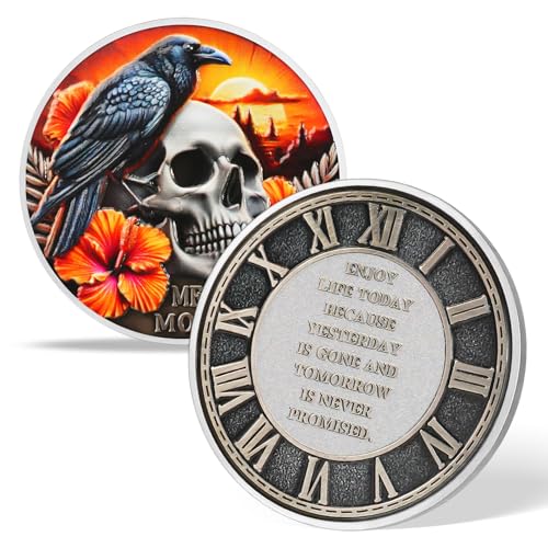 AtSKnSK Memento Mori Coin Momento Mori Coin Skull Coin Stoic Gifts Memento Mori Calendar Living Memento Mori Amor Fati Coin (Twilight Raven Skeleton)