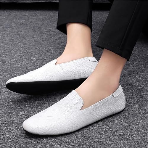 Loafers Shoes for Men Genuine Leather Pointed Toe Faux Crocodile Grain Rubber Sole Slip Resistant Lightweight Comfortable Prom Slip-ons4
