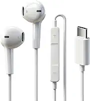 Fones de ouvido USB C para iPhone 17 16 15, fones de ouvido tipo C com microfone e controle remoto, cancelamento de ruído, fones de ouvido com fio USB C para iPhone 17 16 15 Pro Max, Galaxy S25 S24