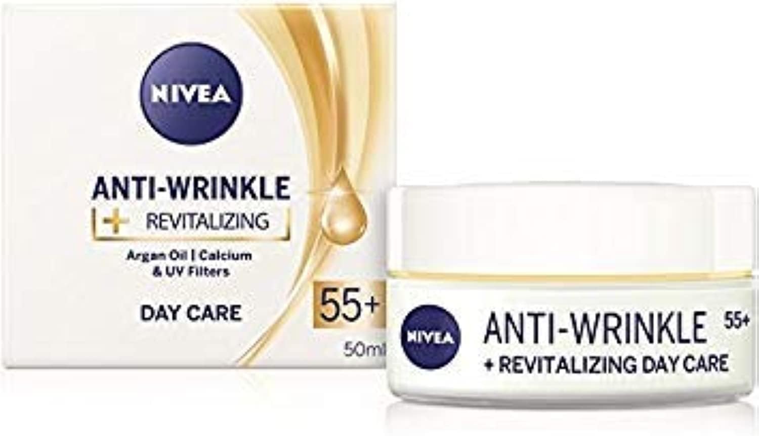 Nivea Anti-wrinkle + revitalizing day care face cream anti-aging 55+ with argan oil, calcium and UV filters 50 ml / 1.69 oz