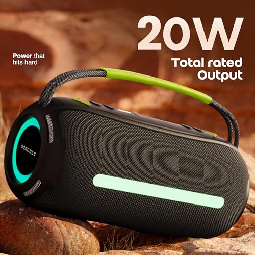 Image of GOBOULT Groove Q20 Bluetooth Speaker with 20 Watt BoomX Audio, Up to 8 Hrs Playtime, Type-C Charging, TF Card /USB & Bluetooth 5.4 Compatible, Made in India Portable Speaker (Jet Black)