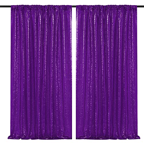 JYFLZQ Purple Sequin Backdrop Curtains 2ft x 8ft 2 Panels Glitter Photo Booth Backdrops Sparkly Photography Background Drapes for Parties Wedding Bridal Showers