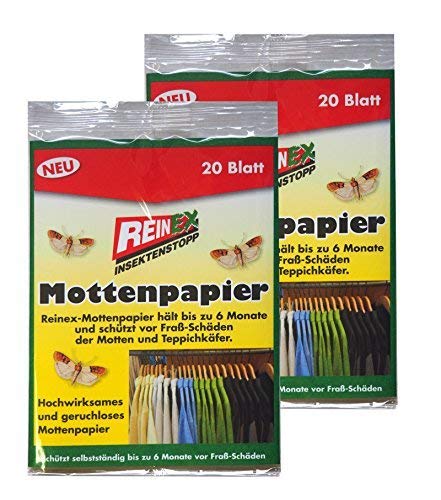 Preisvergleich Produktbild Preisjubel 40 x Reinex Mottenpapier, Mottenfalle, Teppichkäfer, Textil-Motte, Teppichkäfer
