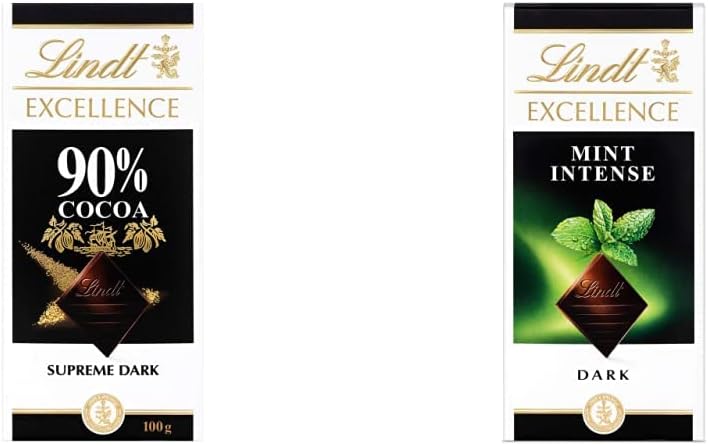 EXCELLENCE Dark 90% Intense Cacao Chocolate Bar, 100 g (Pack of 1) & Excellence Dark Mint Chocolate Bar Each 100g