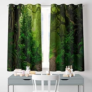 SHUIZHIHE Tropical Rainforest Curtains, Natural Wild Jungle Plant Scenery, 3D Printed Pattern Blackout Window Drapes for Bedroom Living Room 2 Panels (W168cm (66") x D137cm (54"))