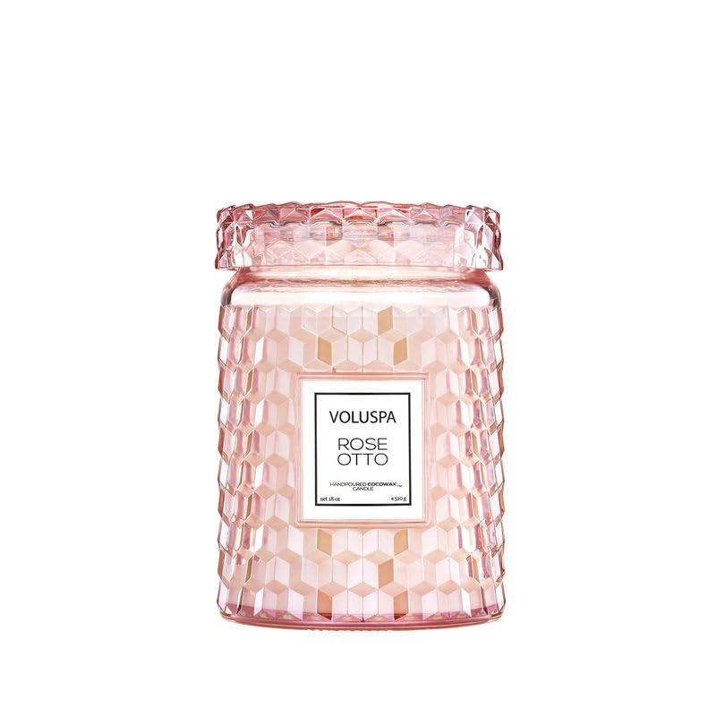 Voluspa Rose Otto Large Jar Glass Candle with Lid, 18 Ounces