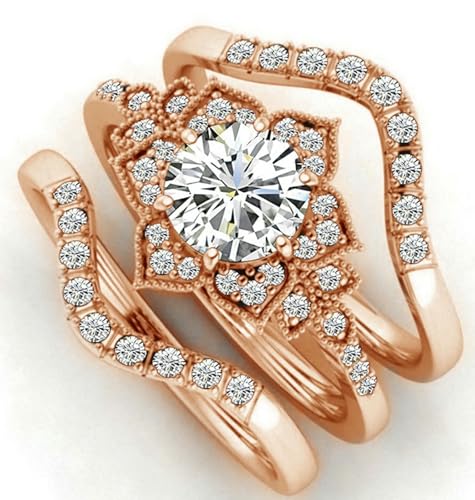 VCODWCSJO Elegante y Sencillo Anillo de circonita de Tres Piezas para Mujer Series-AJZ68-9