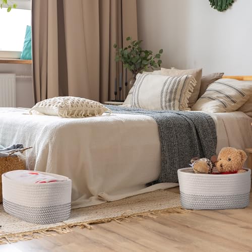 Image of Sawysine 6 Pcs Storage Baskets Bulk for Organizing Cotton Rope Woven Basket with Handles for Gift Cloth Shelves Blanket Toys Living Room(White Grey)