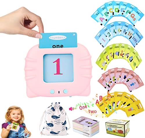 SUMHEN 192PCS Learning Education Toys, Electronic Talking Flash Cards for Kids 2-7 Year Old Boys Girls , Perschool Learning Interactive Toy with 384 Words for Toddlers (Pink)