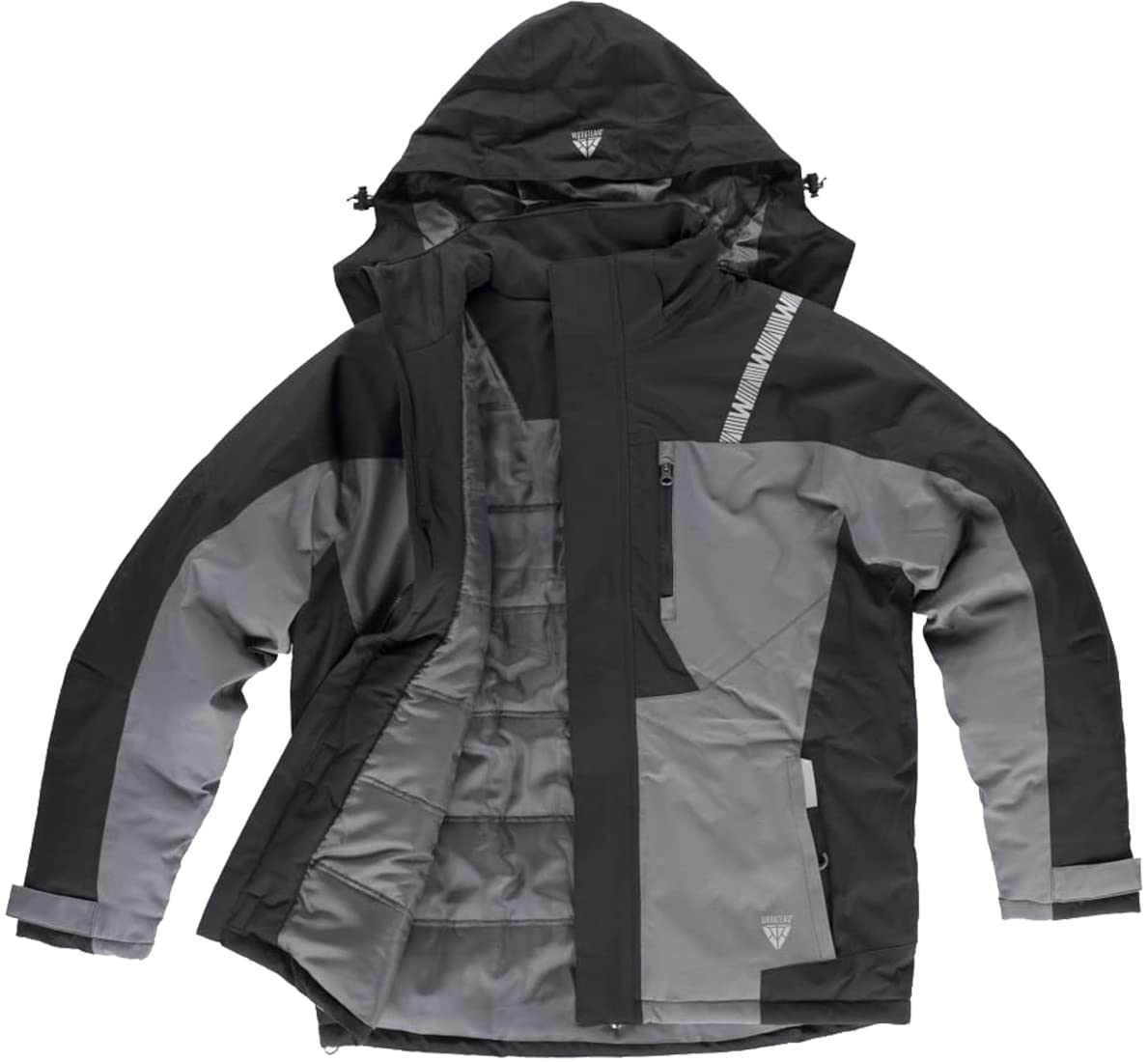Teamwork WORKTEAM Parka con capucha combinada y detalles reflectantes, Acolchada. Ideal para trabajo, tiempo libre, etc. Unisex Negro+Gris-M
