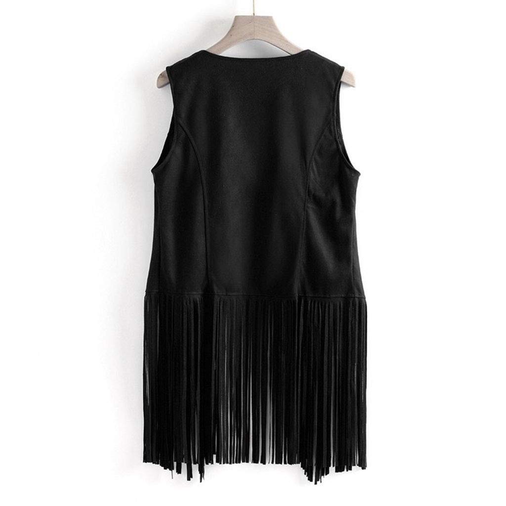 Gilet da donna, stile hippie, senza maniche, con frange, in finta pelle scamosciata, con nappe vintage