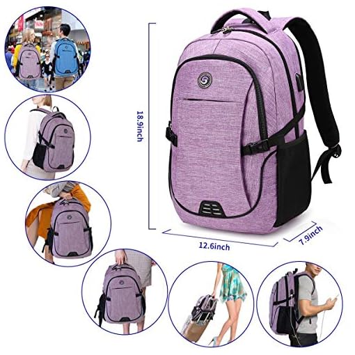 SOLDIERKNIFE Durable Waterproof Anti Theft Laptop Backpack Travel Backpacks Bookbag with usb Charging Port for Women & Men School College Students Backpack Fits 15.6 Inch Laptop Purple - Image 8