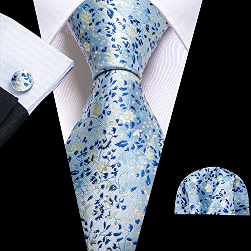 Barry.Wang Mens Floral Ties Set Silk Necktie Handkerchief Cufflinks for Formal Wedding Business - Image 4