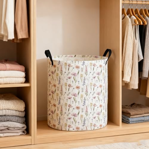 Image of ESSME Laundry Basket,Flower Hamper Collapsible Canvas Waterproof Storage Bin for Girls, Cute Hamper,Gift Baskets.(Flower)