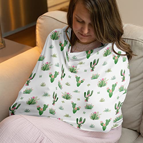 Image of Sweet Jojo Designs Cactus Floral Girl Infant Baby Car Seat Cover Nursing Breastfeeding Shopping Cart Stroller Canopy - Pink and Green Boho Bohemian Watercolor Shabby Chic Desert