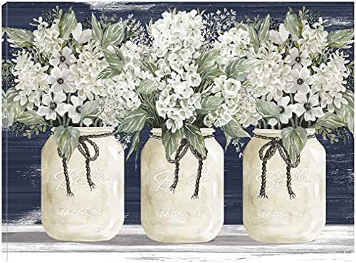 Fine Art Canvas White Floral Trio Canvas Wall Decor by Artist Cindy Jacobs for Living Room, Bedroom, Bathroom, Kitchen, Office, Bar, Dining & Guest Room - Ready to Hang - 43 in x 32 in