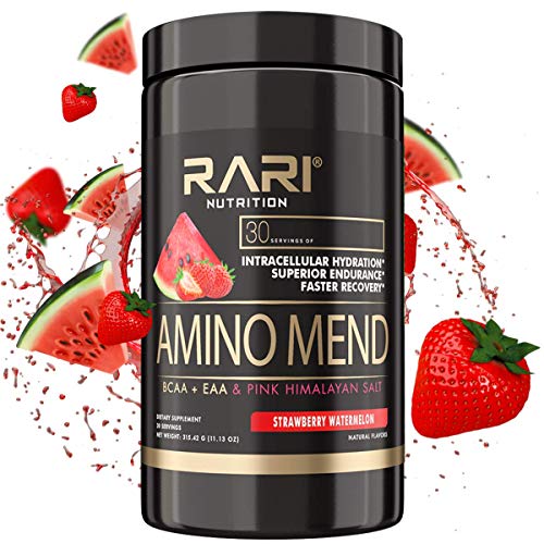 RARI Nutrition - Amino MEND - 100% Natural BCAA/EAA Powder + Pink Himilayan Salt - Vegan and Keto Friendly - Endurance and Recovery - 30 Servings (New Formula) (Strawberry Watermelon)