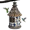 OUSHUAI Bird House for Outdoor with Pole Garden Decor Hanging Birdhouses Weatherproof BirdNest for Outside Bluebird, Finch, Wren, Chickadee, Wild Birds Big Size Resin White Bule