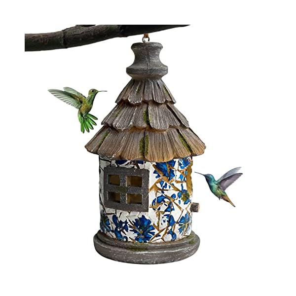 OUSHUAI Bird House for Outdoor with Pole Garden Decor Hanging Birdhouses Weatherproof BirdNest for Outside Bluebird, Finch, Wren, Chickadee, Wild Birds Big Size Resin White Bule