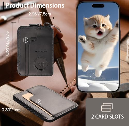 Genuine Leather Coin Purse for Women Men, Small Change Purse, Compact Zippered Keychain Wallet, 2 Card Slots Holder (Holds Change,Coins, Bills, Cards), Classic Gift Idea, Black2