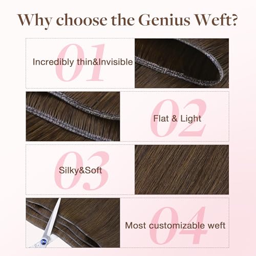 Image of GOO GOO Genius Human Hair Extensions, Sew In Remy Weft, 4A Chocolate Brown 14inch 80g, Hand Tied