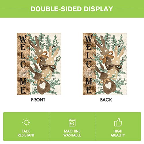 Avoin Colorlife Easter Bunnies Garden Flag 12X18 Inch Double Sided Outside, Burlap Brown Rabbits Welcome Yard Outdoor Decoration #TOP5