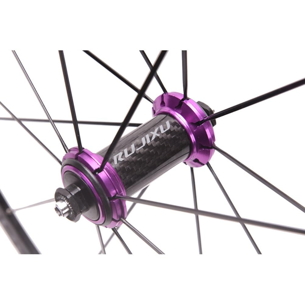 700c Wheelset Rim Brake Road Bike Front Rear Bike Wheel Set 40mm Aluminum Alloy Rim Carbon Quick Release Hub for 8/9/10/11speed Cassette(Purple hub)