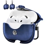 For AirPods 4 ケース 革【ESEENN】対応 AirPods 4 PU革 イタリアンレザー 式 全面保護 落下防止 耐衝撃 キズ防止損失を防ぐ（キーホルダー付き）充電便利 装着充電可能 LEDライト可視 ワイヤレス充電対応 （ブルー)