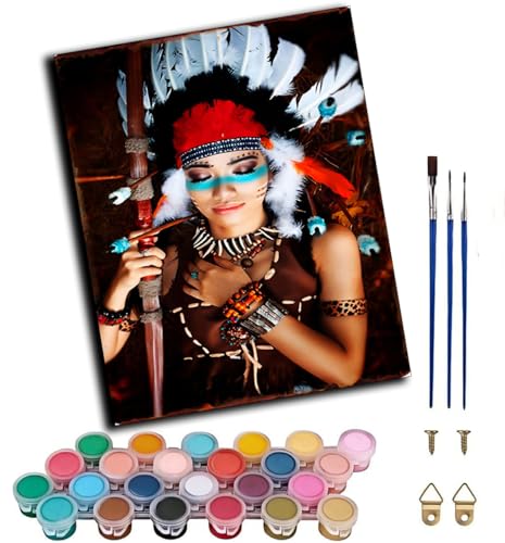 CAOGUANYU Kits de Pintura por Números para Adultos,mujer india 40x50cm DIY Pintar con Numeros Lienzo para con Pinceles Pigmento Acrílico para Regalo，sin marco