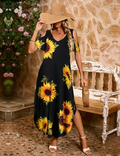 Image of JollieLovin Womens Plus Size Casual Summer Maxi Long Dress Cold Shoulder V Neck Beach Sundresses