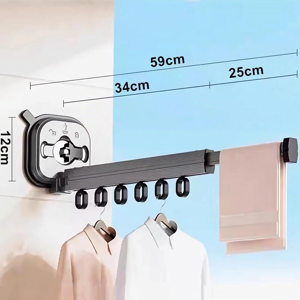 Mumusuki Stendibiancheria da Parete, Stendino da Parete Retrattile con Ganci, Portatile Stendino da Muro Girevole a 360° con Ventosa, per Balcone, Lavanderia, Bagno, Travel, Dormitorio, Idee Regali