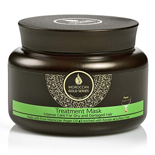 Moroccan Gold Series Treatment Mask  Deep Hydrating Argan Oil Hair Mask for Dry, Damaged, Color Treated and Curly Hair Enriched with Keratin  Sulfate Free Natural Hair Repair Treatment, 8.45oz