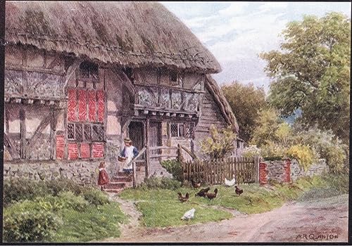 Tableau vintage d'exception cottage Bignor Sussex Alfred Robert Quinton poster 60x90cm