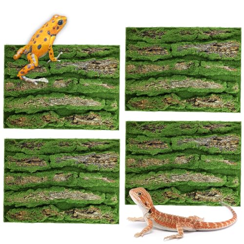 Image of 15.75x11.81in Reptile Terrarium Cork Background,Bearded Dragon Tank Bark Backdrop Wall Decor with Artificial Moss for Gecko Lizard Tortoise Frog Chameleon(4Pcs)