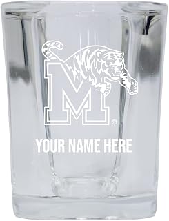 Personalized Customizable Memphis Tigers Etched Square Shot Glass 2 oz With Custom Name (1) Officially Licensed Collegiate Product