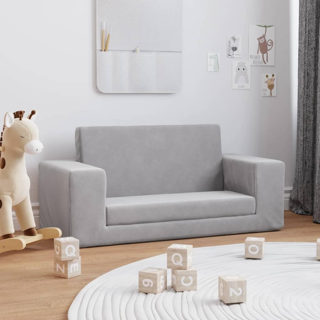 vidaXL Sofá Cama de niños 2 plazas Felpa Suave Gris Claro