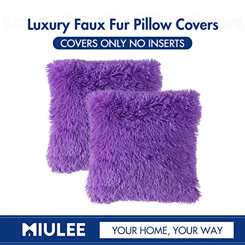Image of MIULEE Pack of 2 Luxury Faux Fur Fluffy Throw Pillow Covers Set Soft Deluxe Winter Decorative Plush Fleece Pillowcases for Cushion Couch Sofa Bedroom Home 20 x 20 Inch Purple
