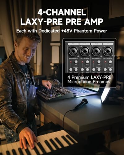 Donner DAM-1000 10-Channel Analog DJ Audio Mixer Sound Board, with 4 Premium LAXY-PRE Microphone, 48V Phantom Power Preamps, BT 5.3, 48kHz 24Bit Sample Rate - image 3