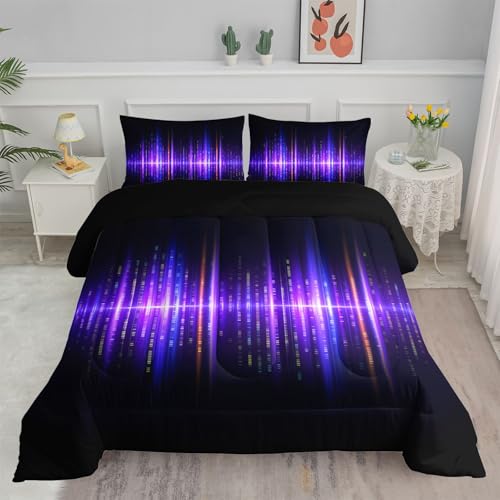 Smell Sunshine Geometric Stripes Comforter Set Purple Gradient Lines Printed Bedding Set with 1 Comforter and 2 Pillowcases for Boys and Girls Bedroom All Season(Line Queen)