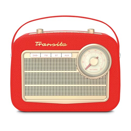 TechniSat Transita 130 - portables DAB+/UKW-Retroradio mit UKW Frequenzregler (Bluetooth-Audiostreaming, USB, Dot-Matrix LC-Display, Akku für bis zu 24 Stunden, Tragegriff, Kunstleder-Gehäuse) rot