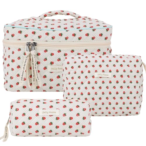 La Mejor Lista de Cosmetiqueras Tumblr Top 10. 47 Juoxeepy - Bolsa de maquillaje acolchada de algodón floral para cosméticos Jolly House - Bolsa de aseo de coqueta estética para maquillaje cosmético, C06-3pcs set - estampado...