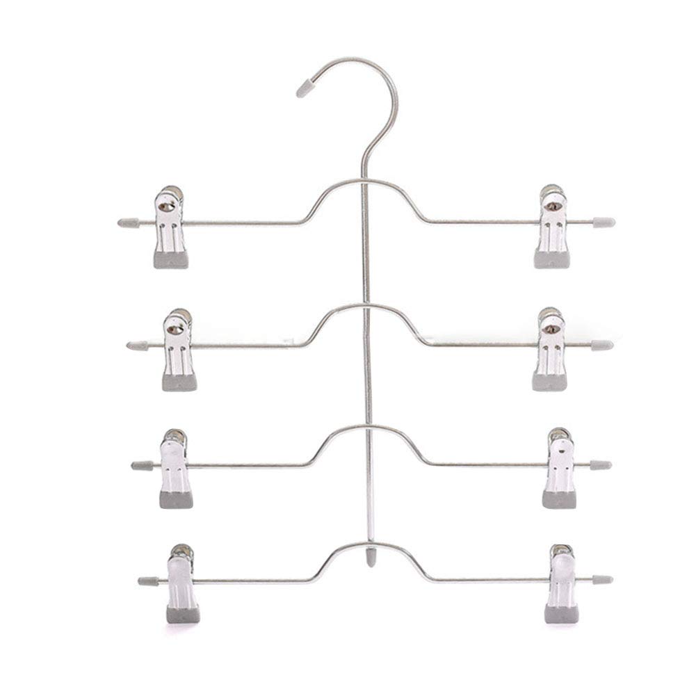 Space Saving Multi Skirt Hangers - 4-in-1 Multi Trouser Hanger with Adjustable Clips, Reliable Non Slip Grip, Metal Clip Clothes Hangers for Slack, Pants, Grey