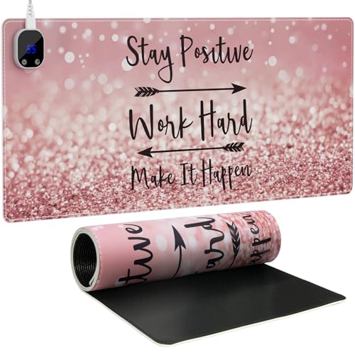 iCasso Heated Mouse Pad XL, 31.5" x 13", 4 Heat Levels, Pink